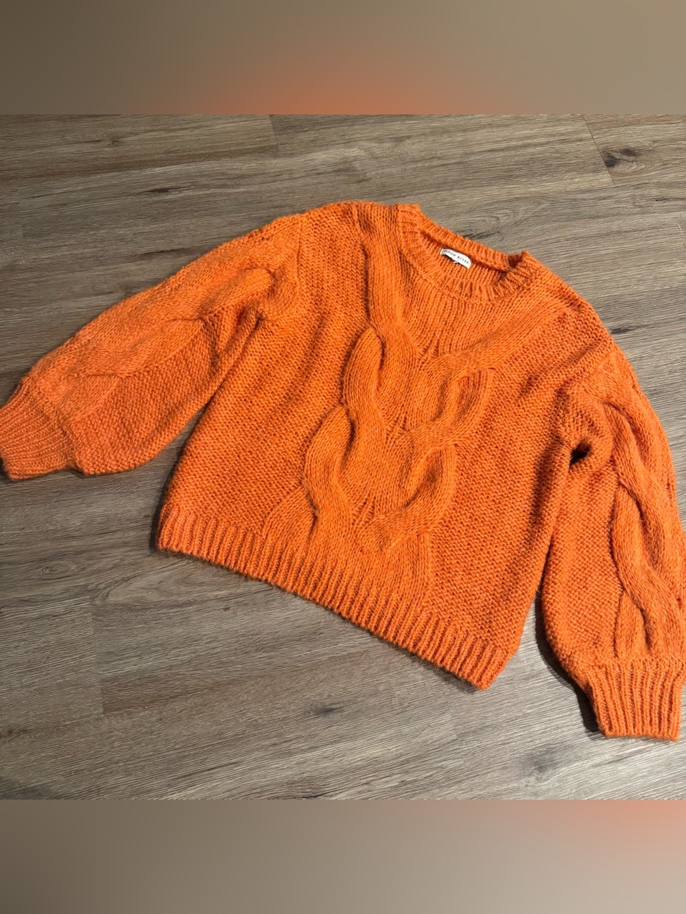 Anthropologie Moon River Chunky Orange Cable-Knit Pullover